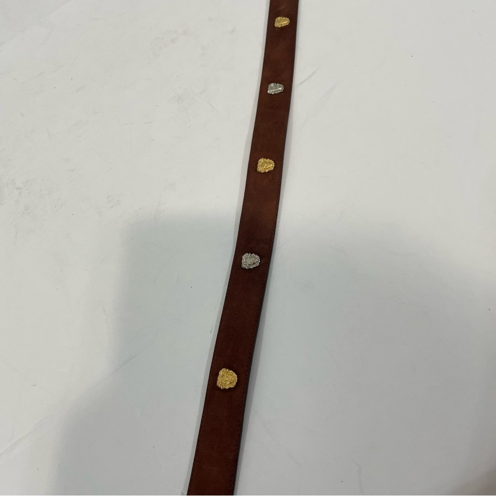 Cale Made In Spain Exotic Leather Gold Medusa Head Embellished Belt Size 26-29 - Picture 7 of 8